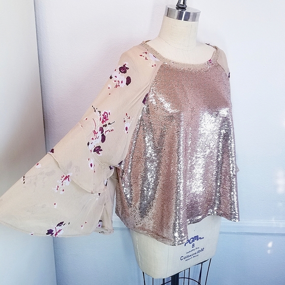 Free People | Floral Ruffle Sequin Top XL - Picture 4 of 13
